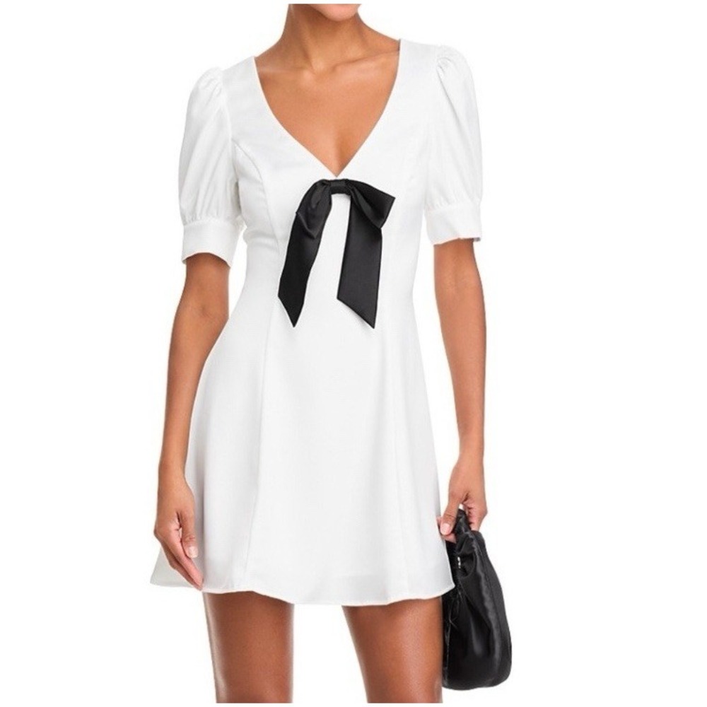 Wayf Women's Dress Alaba Bow Mini Sailor White Black XS Fit & Flare Skater